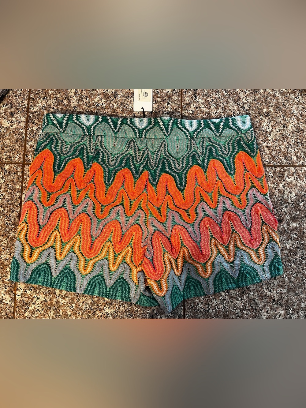 Judith March teal orange retro print crochet shorts med (4-6) side zip NWT - Picture 4 of 5